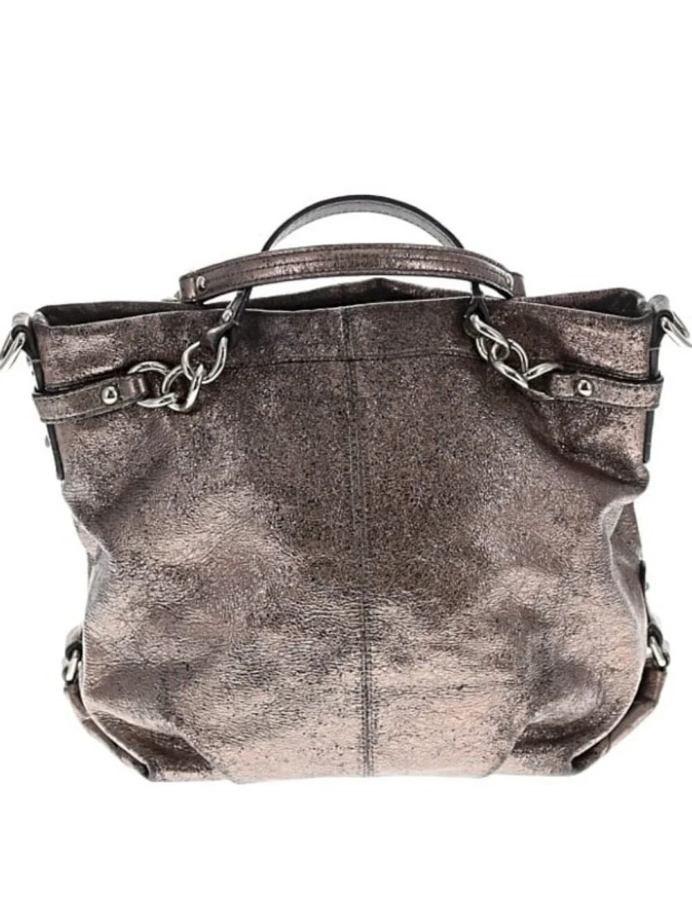 Coach Metallic Pewter Leather Tote - Silver/Brown Tone